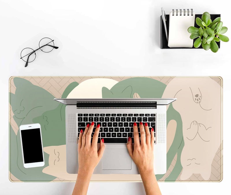 Mechanical Cattle Cute Sleeping Cats Desk Mat Matcha Green Desk Pad  Minimalist Boho Mouse Pad XXL  Cream Tan Gaming Deskmat  Large Kawaii Keyboard Mat  Fun Office Decor Desk Accessories for Women 31.5""x15.75"" - Image 5